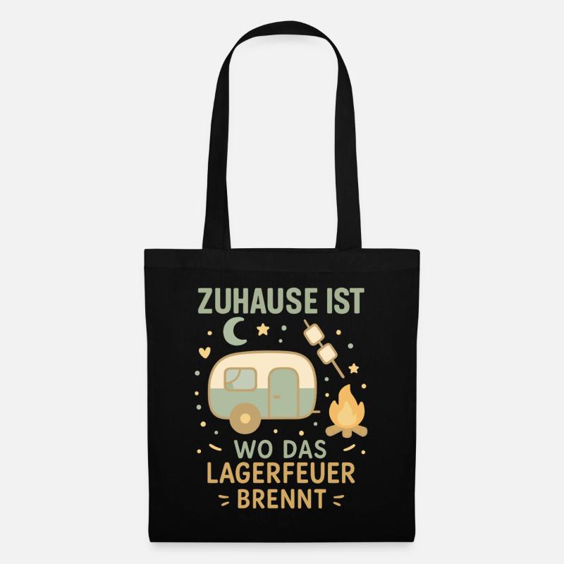 Zuhause Ist Wo Das Lagerfeuer Brennt Camper - Stoffbeutel - Schwarz