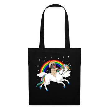 Mops Reiten Einhorn T-Shirt - Stoffbeutel - Schwarz - Vorne