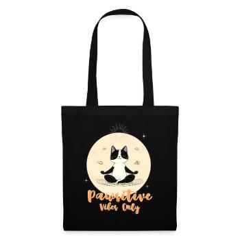Calm Cat Meditation Illustration - Tote Bag - black - Front