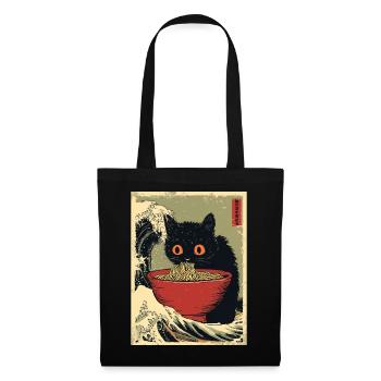 Cute Cat Ramen Noodles Japan Wave Retro Gift - Tote Bag - black - Front