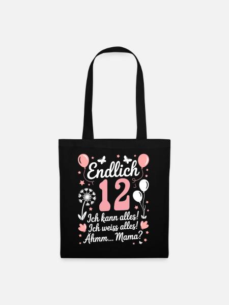 Endlich 12 Geburtstag 12 Jahre Geschenk Mädchen - Stoffbeutel - Schwarz