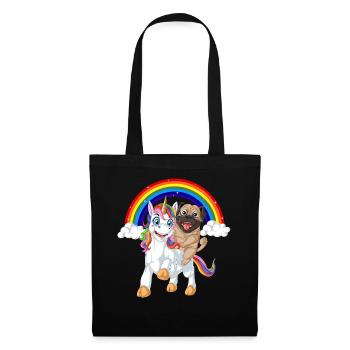Mops Reiten Einhorn - Stoffbeutel - Schwarz - Vorne