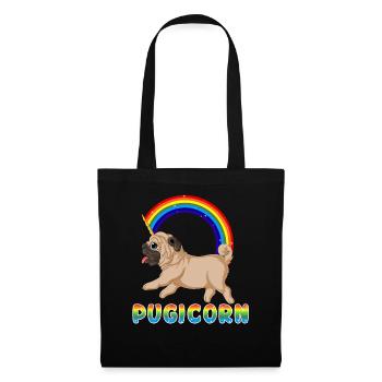 Mops Einhorn Pugicorn Lustiges T-Shirt - Stoffbeutel - Schwarz - Vorne