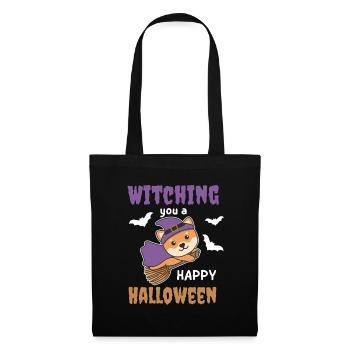 Shiba Inu Hexe Witching you a Happy Halloween - Stoffbeutel - Schwarz - Vorne