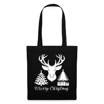 Décor de Noël Épuré avec Renne et Sapins - Sac en tissu - noir - Devant