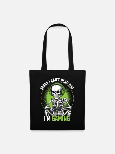 Humorvoller Skelett-Gaming-Print - Stoffbeutel - Schwarz