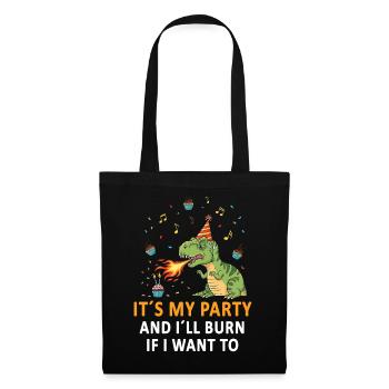 Dino Party mit Feueratem und Geburtstagshut - Stoffbeutel - Schwarz - Vorne