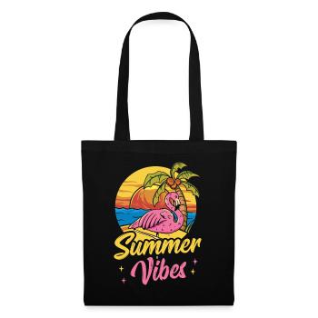Pink Flamingo Summer Beach Palm Tree Urlaub - Stoffbeutel - Schwarz - Vorne
