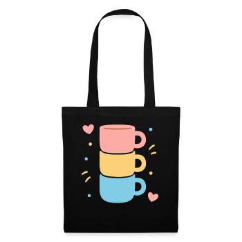Süße Kaffeetasse Stack Pastel Hearts Love - Stoffbeutel - Schwarz - Vorne