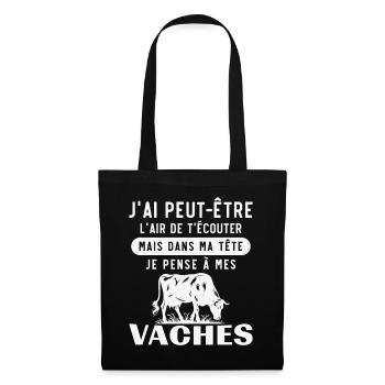 Dans ma tête je pense à mes vaches Cadeau  - Sac en tissu - noir - Devant