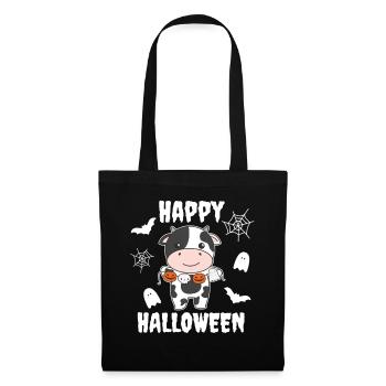 Vache Happy Halloween Citrouille Fantôme Costume - Sac en tissu - noir - Devant