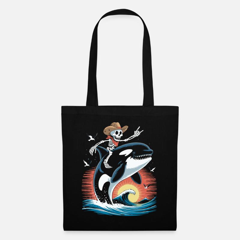 Skeleton cowboy on orca waves scene - Tote Bag - black