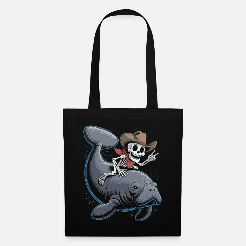 Skeleton cowboy riding manatee - Tote Bag - black