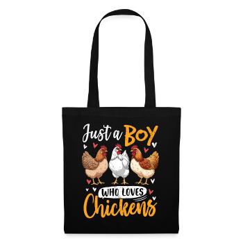 Boy loves chickens – funny motif - Tote Bag - black - Front