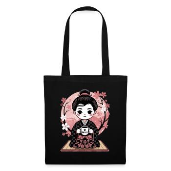 Coffee and cherry blossom harmony in kimono - Tote Bag - black - Front