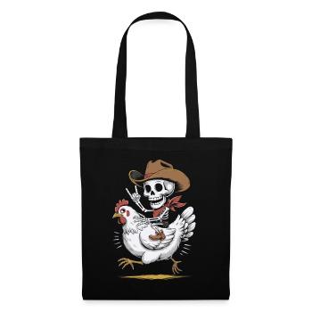Cow-boy squelette sur poule - Sac en tissu - noir - Devant