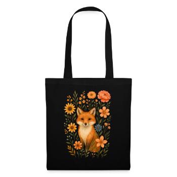 Fuchs mit Blumen Cottagecore - Stoffbeutel - Schwarz - Vorne