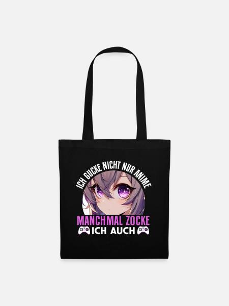 Ich Gucke Nicht Nur Anime Manchmal Zocke Ich Auch - Stoffbeutel - Schwarz
