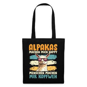 Alpaga Fan ALPAGAS MAKE ME HAPPY Drôle - Sac en tissu - noir - Devant