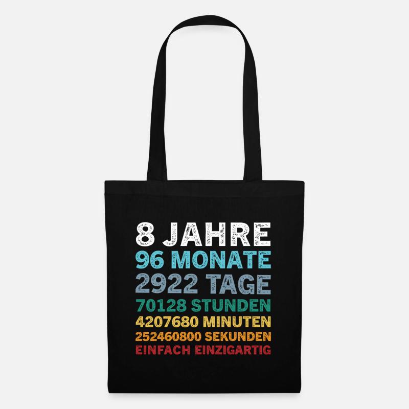 Alter 8 Jahre 96 Monate 8 Geburtstag Kind Lustig - Stoffbeutel - Schwarz