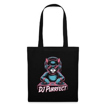 DJ Purrfect Katze Mit Kopfhörern Am Pult - Stoffbeutel - Schwarz - Vorne