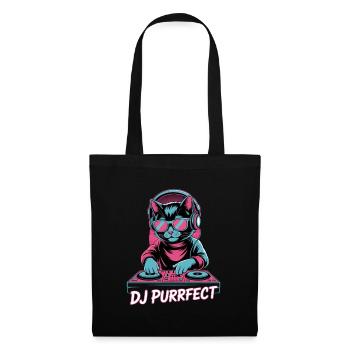 DJ Purrfect Katze DJ Kopfhörer Turntable - Stoffbeutel - Schwarz - Vorne