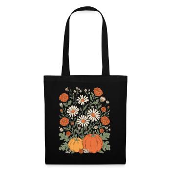 Autumnal Flowers And Pumpkins Illustration - Tote Bag - black - Front