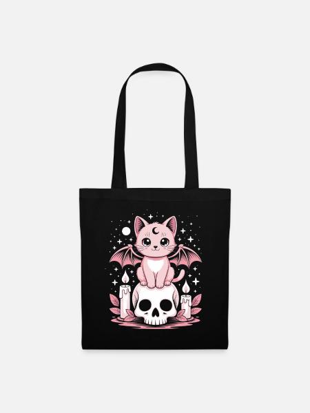 Kawaii Pastel Goth Katze - Stoffbeutel - Schwarz