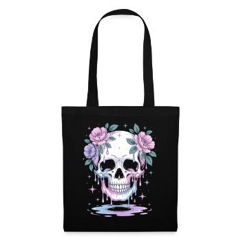 Kawaii Pastel Goth Totenschädel Blumen - Stoffbeutel - Schwarz - Vorne