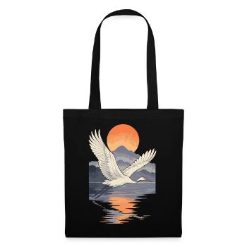 Kranich, der bei Sonnenuntergang fliegt Reflexion - Stoffbeutel - Schwarz - Vorne