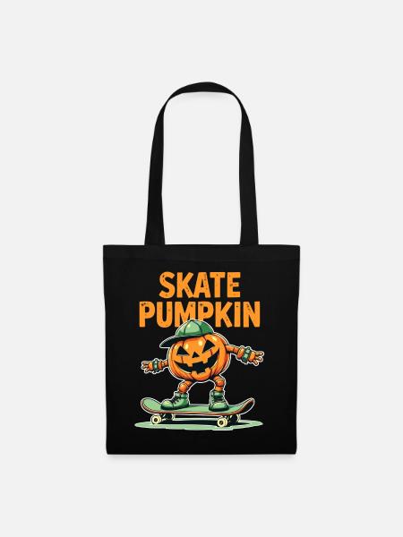 Skateboard-Kürbis für Halloween-Fans - Stoffbeutel - Schwarz