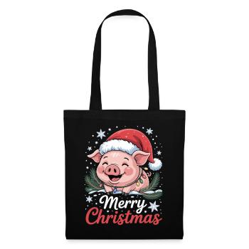 Christmas T-shirt with cute pig in Santa hat - Tote Bag - black - Front