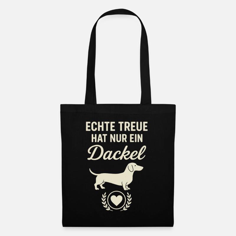 Echte Treue Dackel Herz Motiv Hund - Stoffbeutel - Schwarz