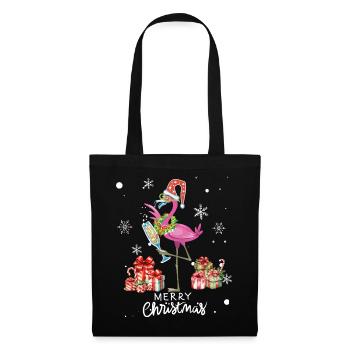 Flamingo zu Weihnachten. Weihnachtsgeschenk - Stoffbeutel - Schwarz - Vorne