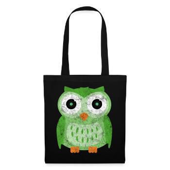 Dessin animé des hiboux verts - Sac en tissu - noir - Devant