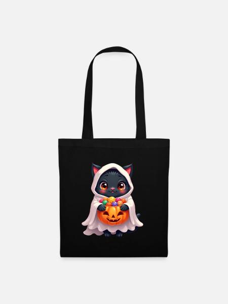 Halloween Cat with Halloween Pumpkin - Stoffbeutel - Schwarz