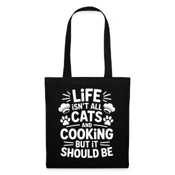 Kochen Spruch Katzen Lustiges Backen Geschenk - Stoffbeutel - Schwarz - Vorne