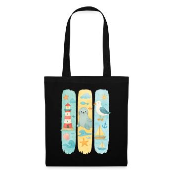 Phare maritime phoque mouette côte - Sac en tissu - noir - Devant