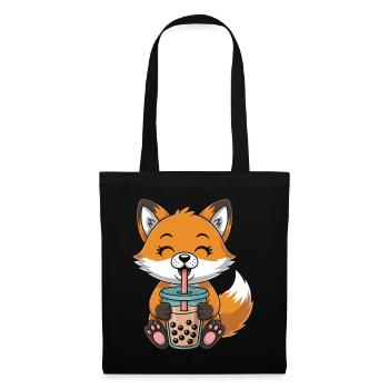 Kawaii Bubble Tee Fuchs Boba Tee - Stoffbeutel - Schwarz - Vorne