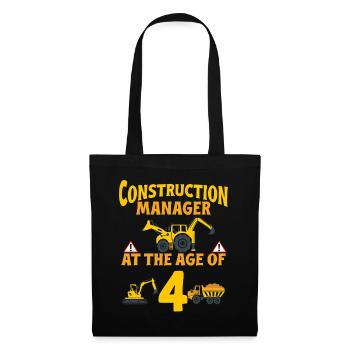 Construction Party 4th Birthday 4 Years Old truck - Tote Bag - black - Front