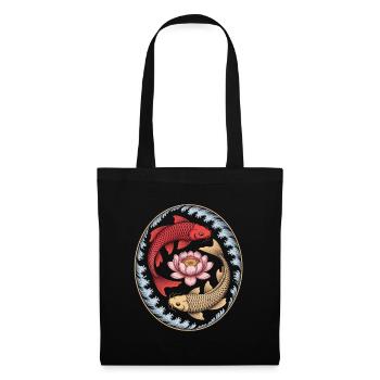 Koi Fish Lotus Flower Wave Art - Tote Bag - black - Front