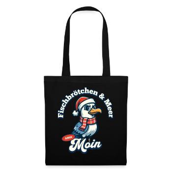 Sandwich au poisson et mouette avec chapeau de Père Noël - Sac en tissu - noir - Devant