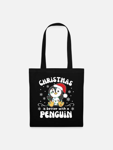 Weihnachten ist besser mit einem Pinguin - Stoffbeutel - Schwarz