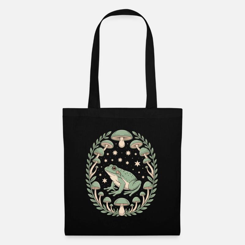 Frosch Und Pilze Mit Sternenhimmel Design - Stoffbeutel - Schwarz
