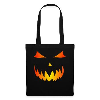 Gourde de flamme Halloween motif citrouille visage fantôme - Sac en tissu - noir - Devant