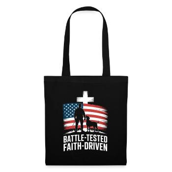 Battle Tested Faith Driven Soldier Dog Cross USA - Tote Bag - black - Front