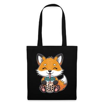Kawaii Bubble Tee Fuchs Boba Tee - Stoffbeutel - Schwarz - Vorne
