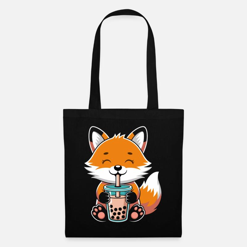 Kawaii Bubble Tee Fuchs Boba Tee - Stoffbeutel - Schwarz