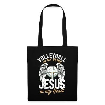 Volleyball & Jesus – Cross with Wings Design - Tote Bag - black - Front