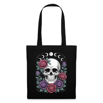 Gothic Skull with Moon Phases and Roses Design - Tote Bag - black - Front